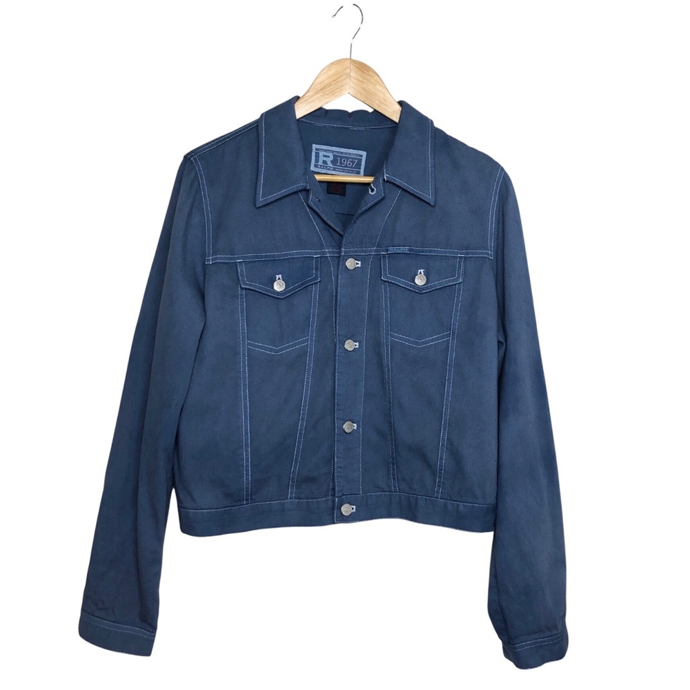 R 1967 Ralph Lauren Women Cotton Blue Wash Buttoned Lightweight Cropped Jacket L
